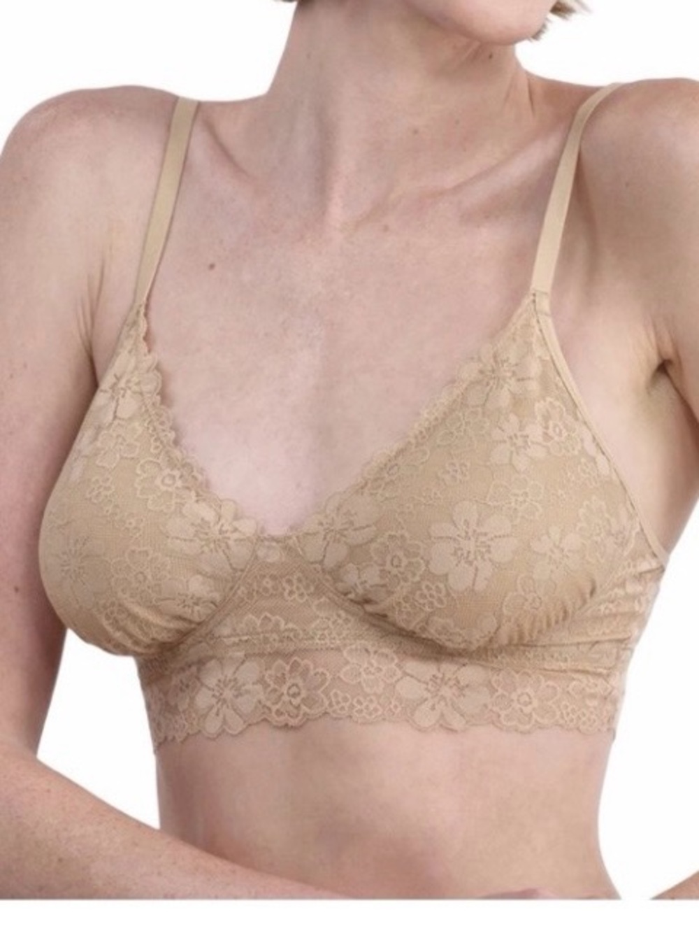 No Boundaries Women’s Wirefree Comfy Contour Floral Lace Bralette Size XXL Beige
